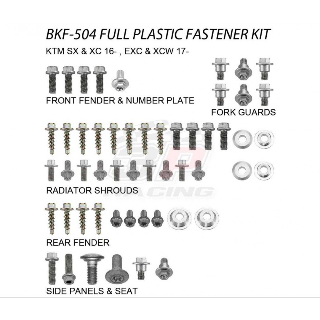 Accel πλήρες κιτ βίδες για πλαστικά AC-BKF-504 KTM 2016-2022 SX 125/150/250, SX-F 250/350/450, EXC 150/250/300, EXC-F 250/350/450/500