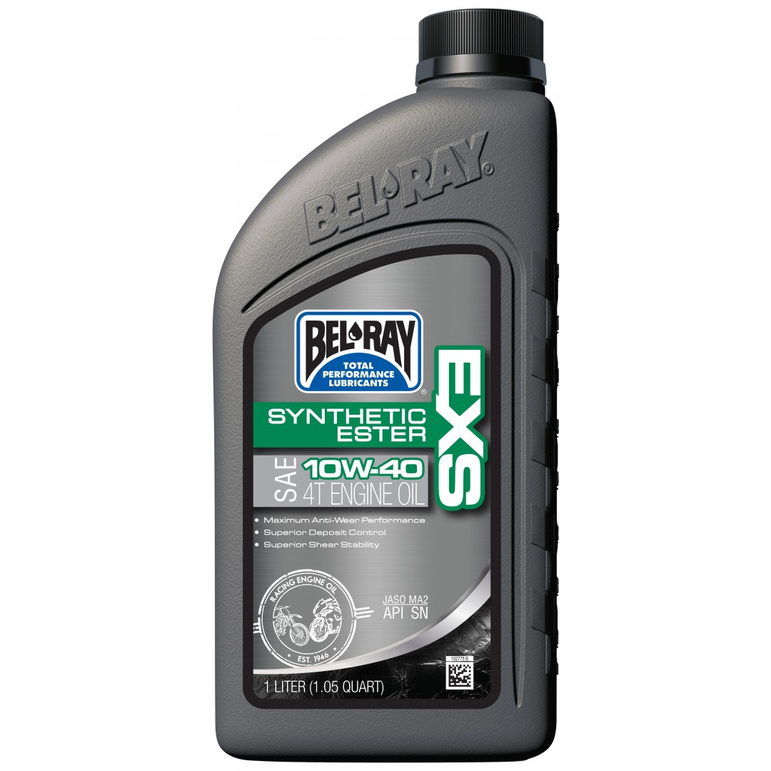 BelRay 99150-B1LW EXS 10w40 100% Synthetic ester 4stroke Engine Lubricant 1Liter for all 4-stroke engines. Meets the performance requirements of API SN and JASO MA2. Suitable for air-cooled/liquid-cooled engines and wet clutches.