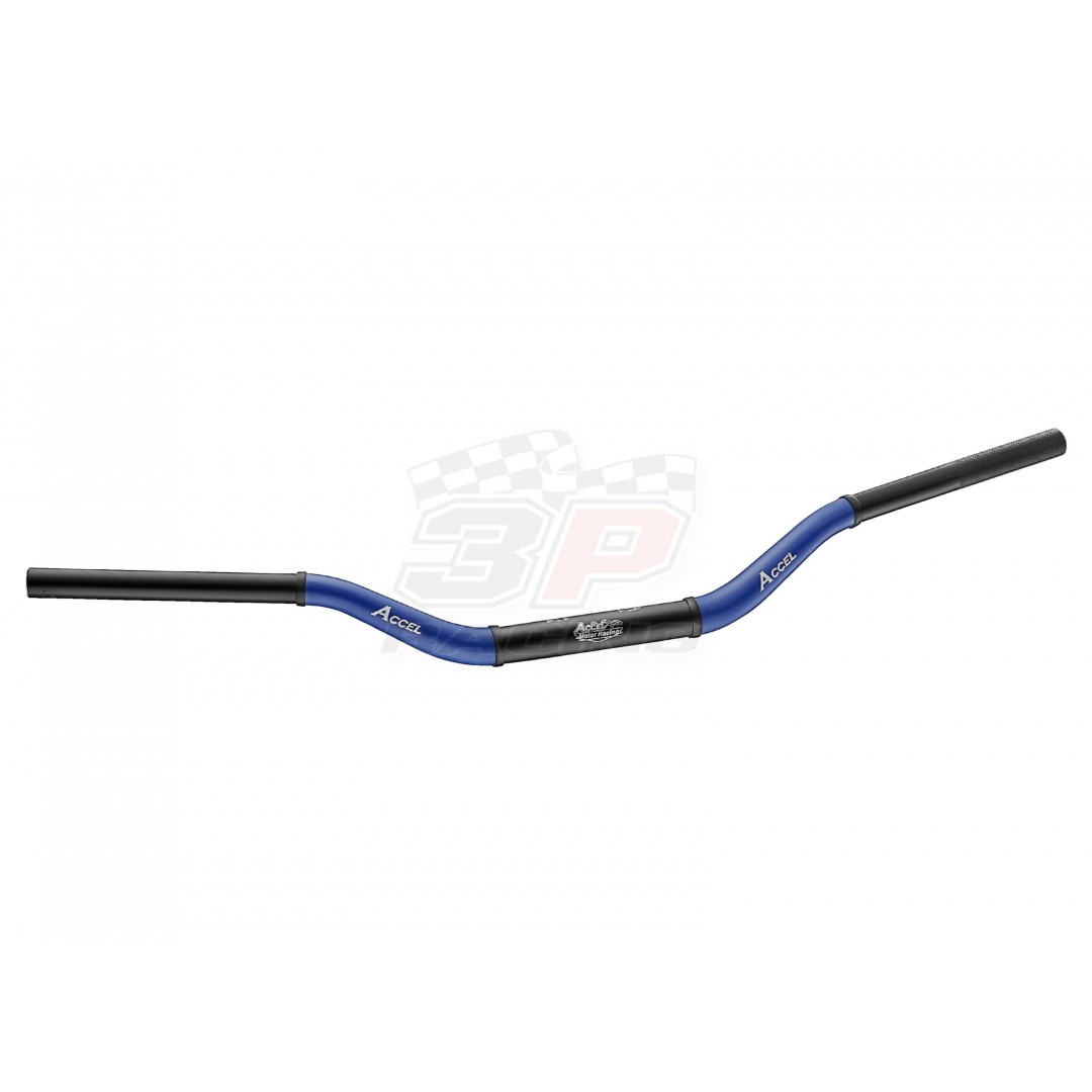 Accel two-color CNC taper bar / fatbar 28.6mm - Black / Blue. Fits all 28.6 bar mounts for Off-road & Street motorcycles. KTM All style shape SX SX-F EXC EXC-F. See handlebar measurements below. Added colored plastic cover on two sides.