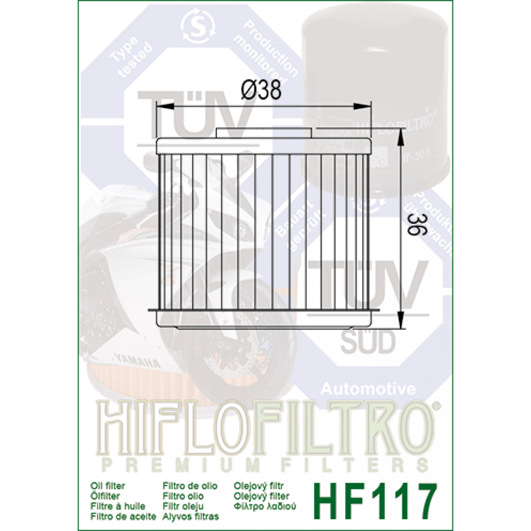 Hiflo Filtro φίλτρο λαδιού HF117 Honda Z125M, NC 700/750/750X, CRF 1000/1100 Africa Twin, CMX 1100, GL 1800 Goldwing, C125 Super Cub, NC 700/750 & ATVs Pioneer & Talon 1000cc  