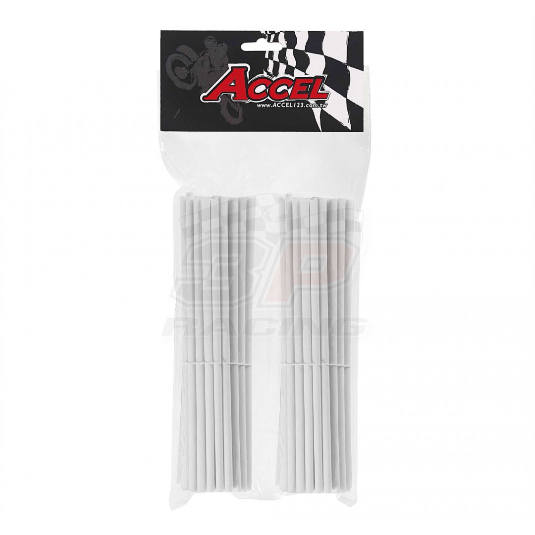 Give your bike a refreshing stylish look with this coloured White wheel spoke skin set ! Includes 76pieces of 8.5" length skins. For 18"-21" rims. Wheel spoke colored wraps, covers, sleeves, guards.P/N: AC-SS-102-WH