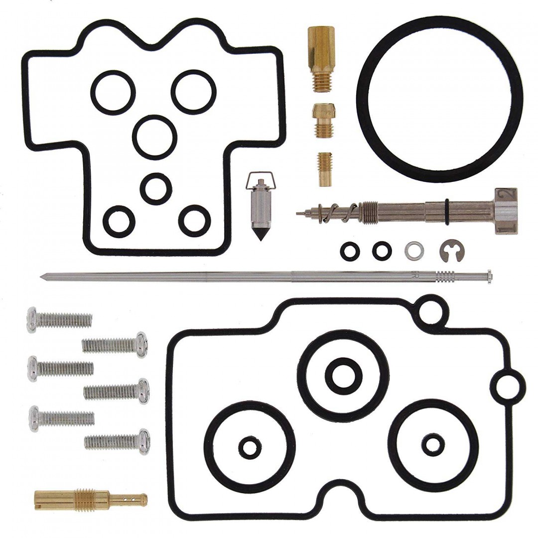 ProX carburettor repair set for Honda CRF450R CRF 450R 2007-2008. P/N : 55.10459. Includes all O-rings, gaskets, OEM size jets, needle, mixture screw, float bowl screws, float valve needle + seat.