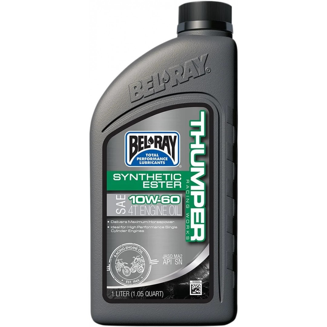 BelRay 99551-B1LW Thumper Racing 1060 10w60 Synthetic ester 4stroke Engine Lubricant 1L 975-04-225101 for all 4-stroke engines. Maximum horsepower and consistent clutch performance. Competition use and is designed to withstand extreme racing conditions