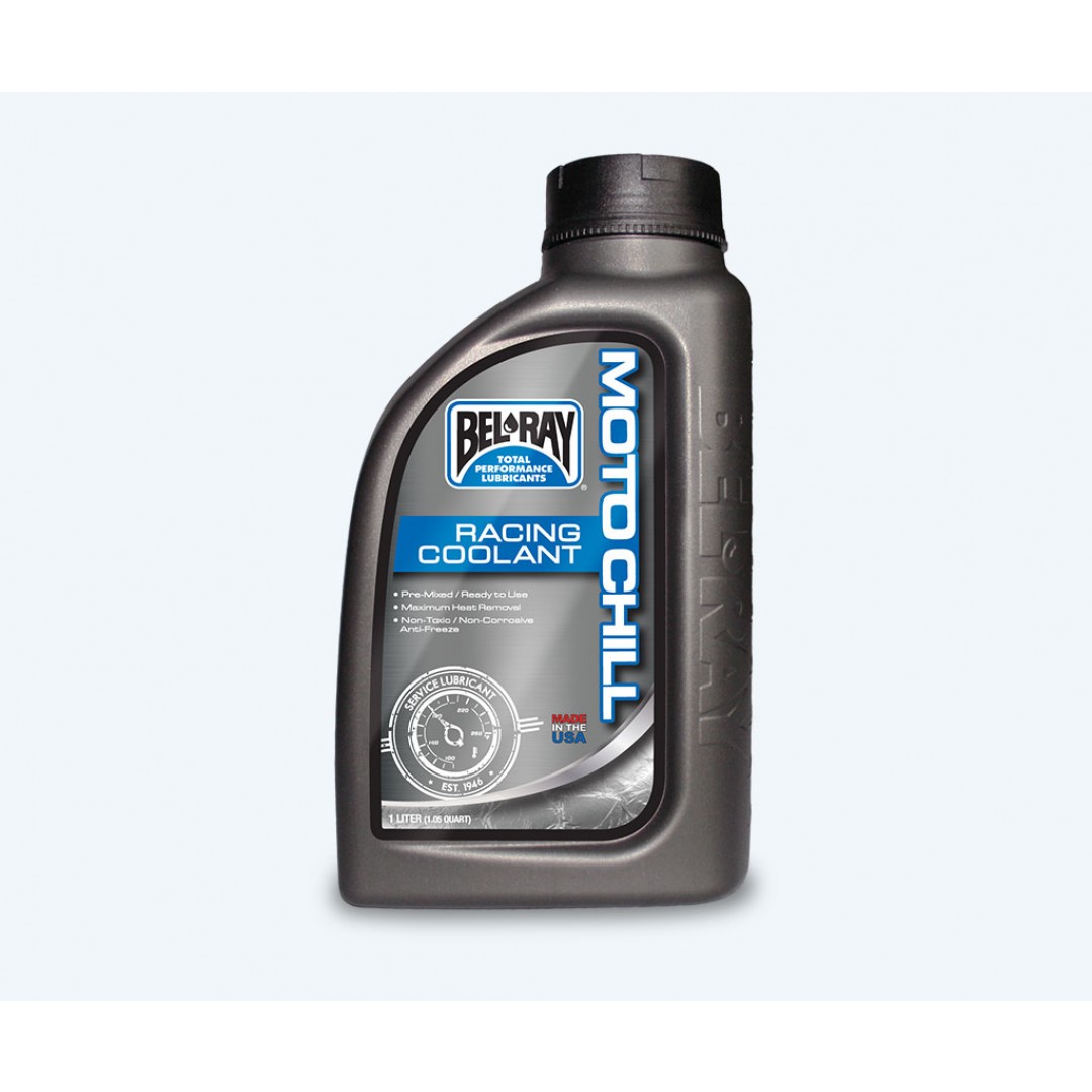 BelRay 99410-B1LW MotoChill Racing anti-freeze for all 2stroke & 4stroke motorcycles engines. Non-toxic, Propylene Glycol anti-freeze. Protects from corrosion and extends the life of all motorcycle cooling systems. Do not dilute. Ready to use.