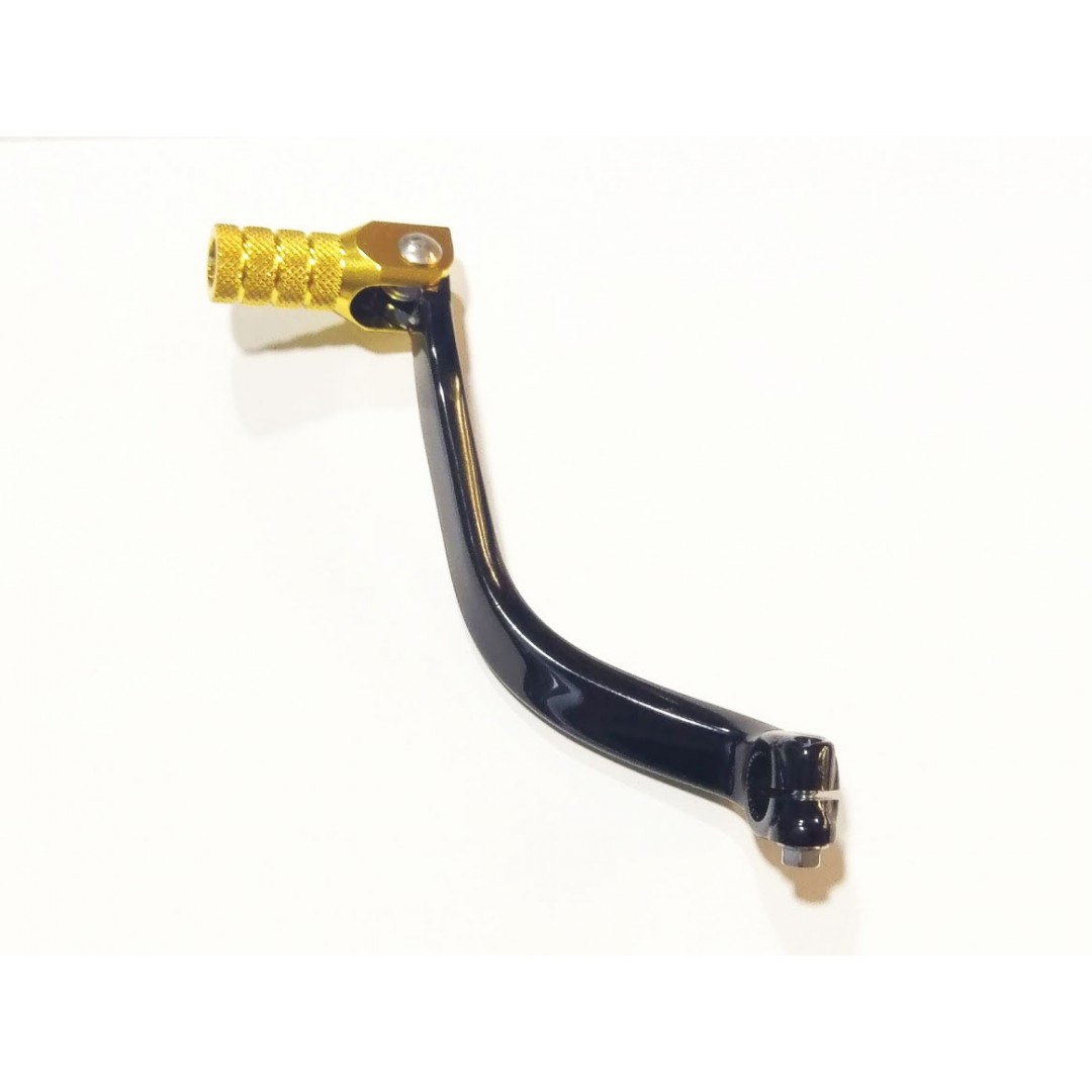Accel CNC Black / Gold gear shifter change lever for Suzuki RM250 1994-2008. Forged with genuine billet aluminium. P/N: AC-SCL-7302. Replaces Suzuki OEM parts: 25600-37E00 -02 -10, 25600-28E10 -11 , 25600-28C01 -02 -20 -21