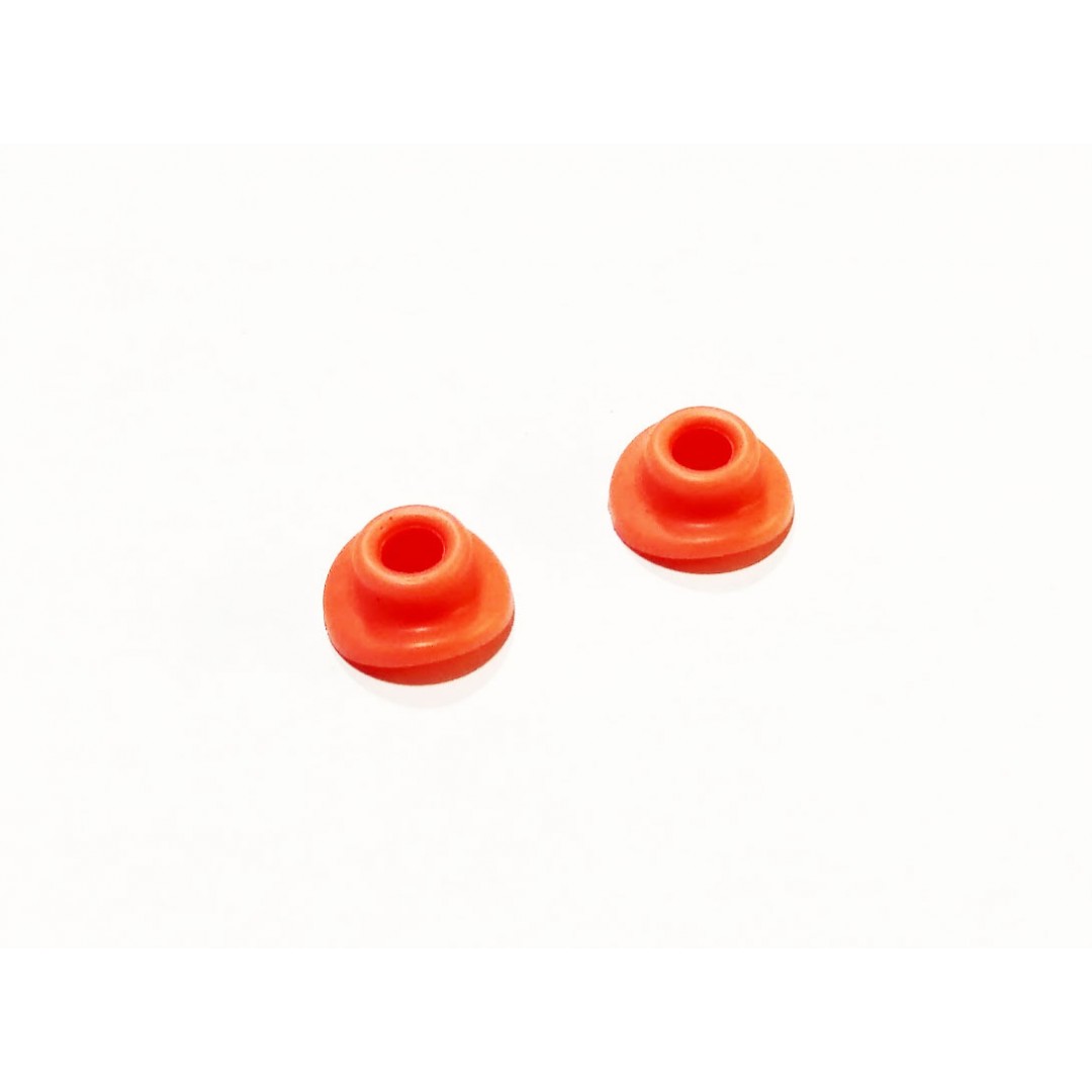 Accel air valve mudguards. Stops the mud from getting inside the tire. Seals around the air valve. Sold as a pair of two. Color: Orange. P/N: AC-VMG-01-OR