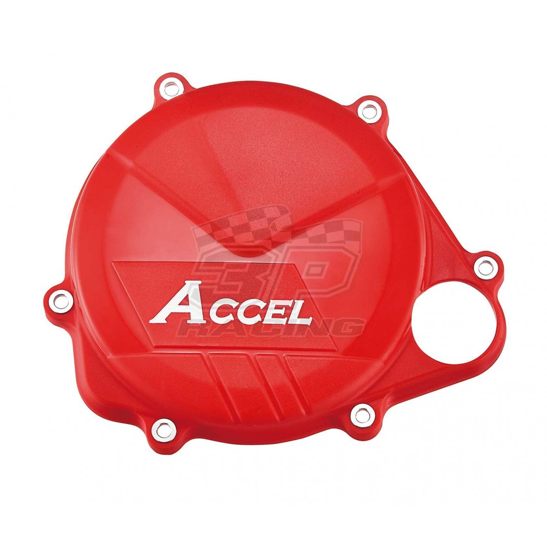 Clutch cover protector made of strong plastic, suitable for Honda CRF450R CRF450 2017-2020, CRF450RX 2017-2020. Prevents damage to the cover by crashing or falling. Supplied with extended fastening screws. Color: Red. P/N: AC-CCP-103-RD