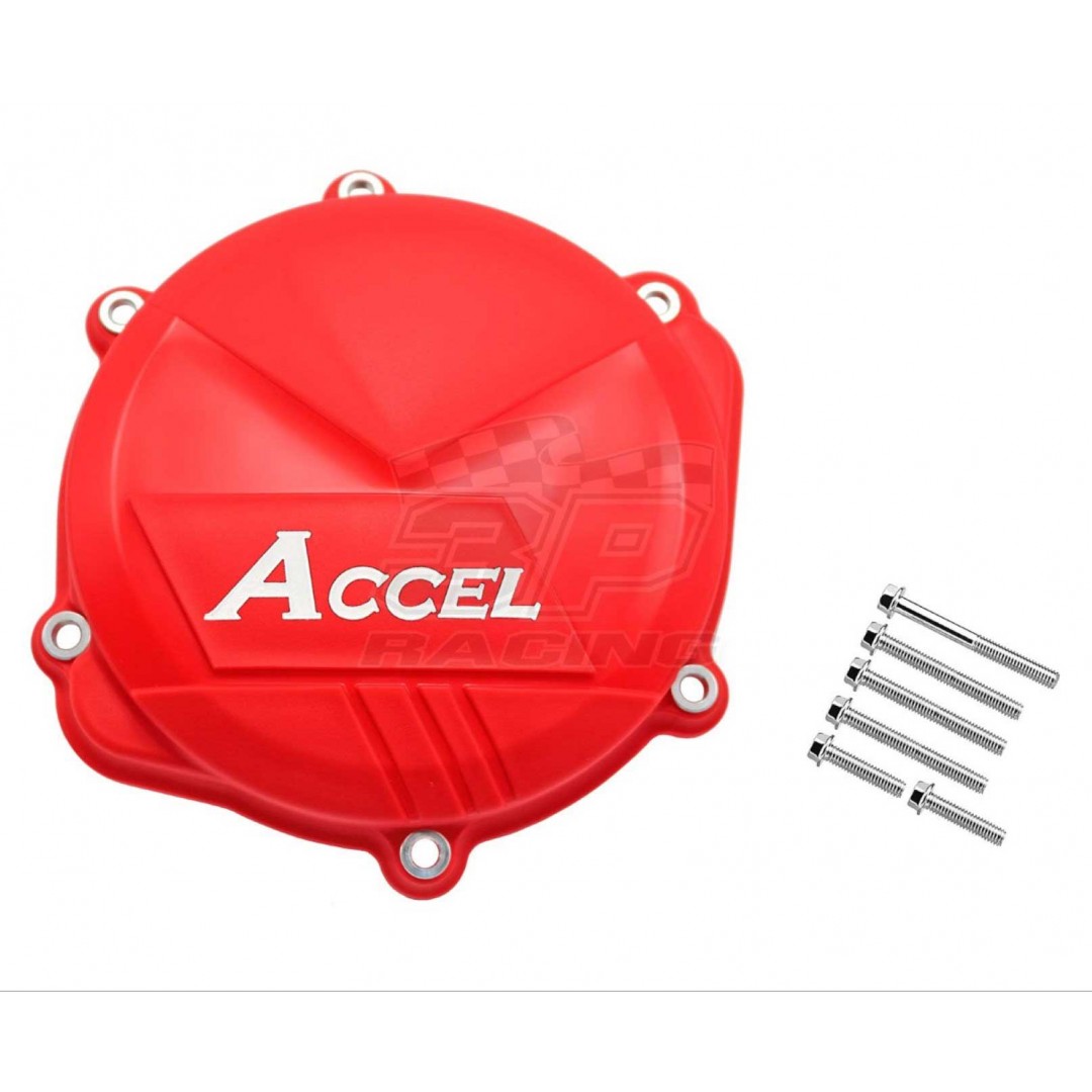 Clutch cover protector made of strong plastic, suitable for Honda CRF250R CRF250 2018-2020, CRF250RX 2019-2020. Prevents damage to the cover by crashing or falling. Supplied with extended fastening screws. Color: Red. P/N: AC-CCP-104-RD
