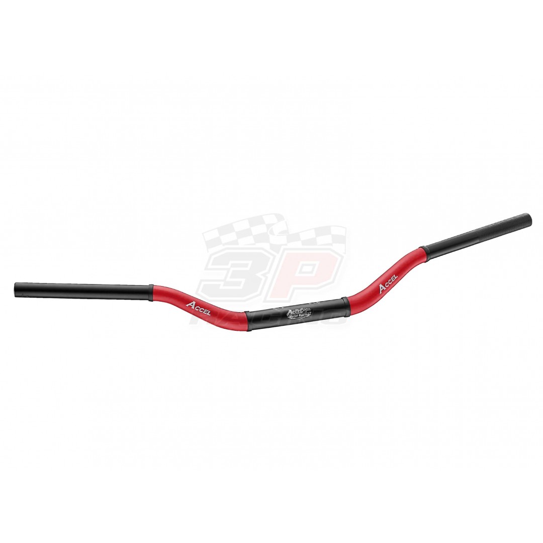 Accel two-color CNC taper bar / fatbar 28.6mm - Black / Red. Fits all 28.6 bar mounts for Off-road & Street motorcycles. KTM All style shape SX SX-F EXC EXC-F. See handlebar measurements below. Added colored plastic cover on two sides.