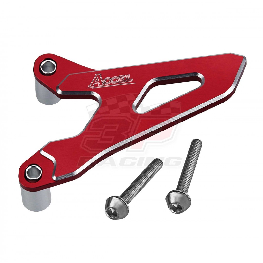 Accel CNC & Anodized Red front sprocket cover guard Honda 23810-MKE-A00 for CRF450 CRF450R CRF450RX 2017 2018 2019 2020. AC-FSC-19-RD. Designed to keep mud out of the front sprocket area. CNC machined, made from high quality aluminum alloy
