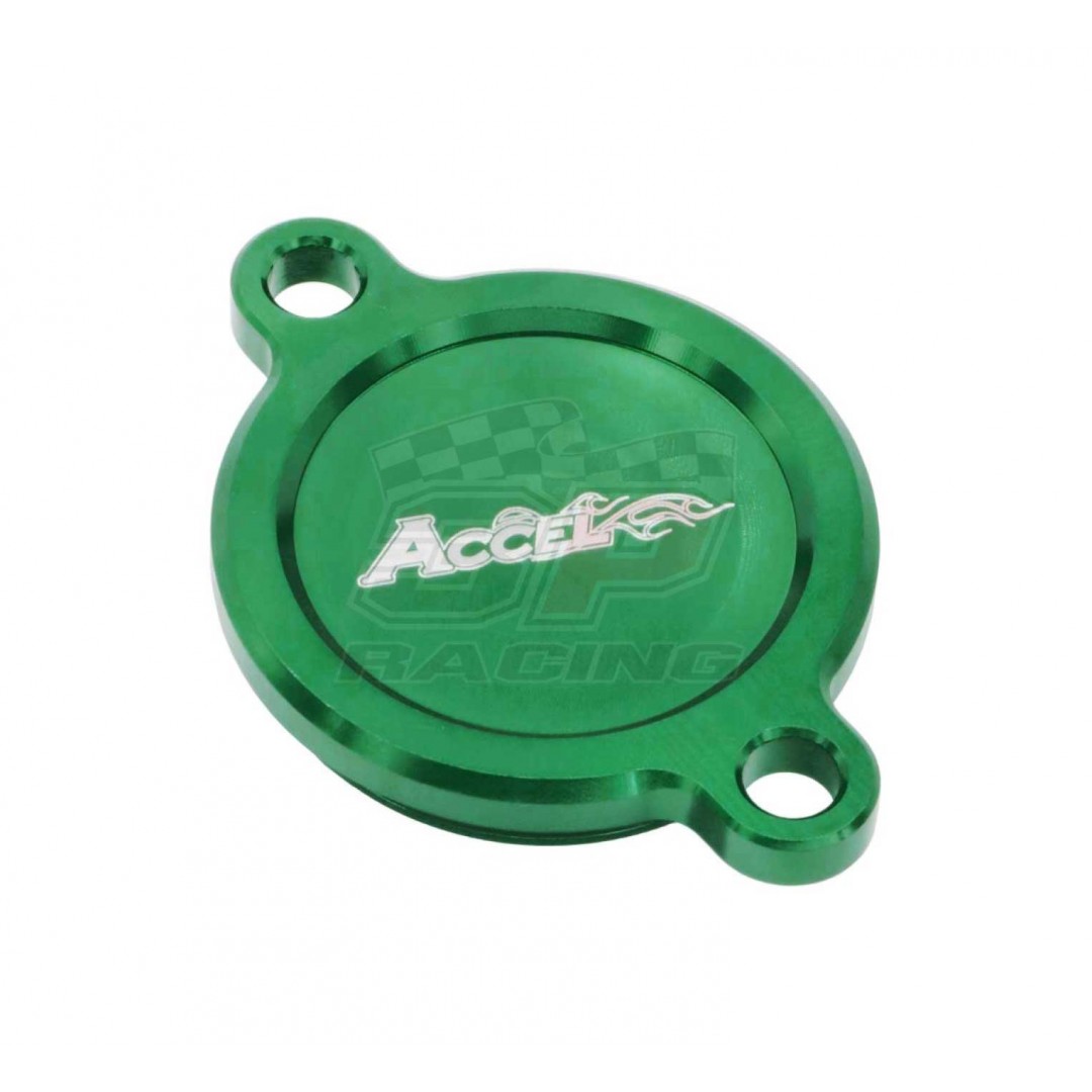 Accel CNC Green oil filter cover Kawasaki OEM 11065-0917 11065-1280 fits KXF450 KX450F KX 450F KX450 KX 450 2016 2017 2018 2019 2020. -CNC machined. P/N: AC-OFC-303-GR