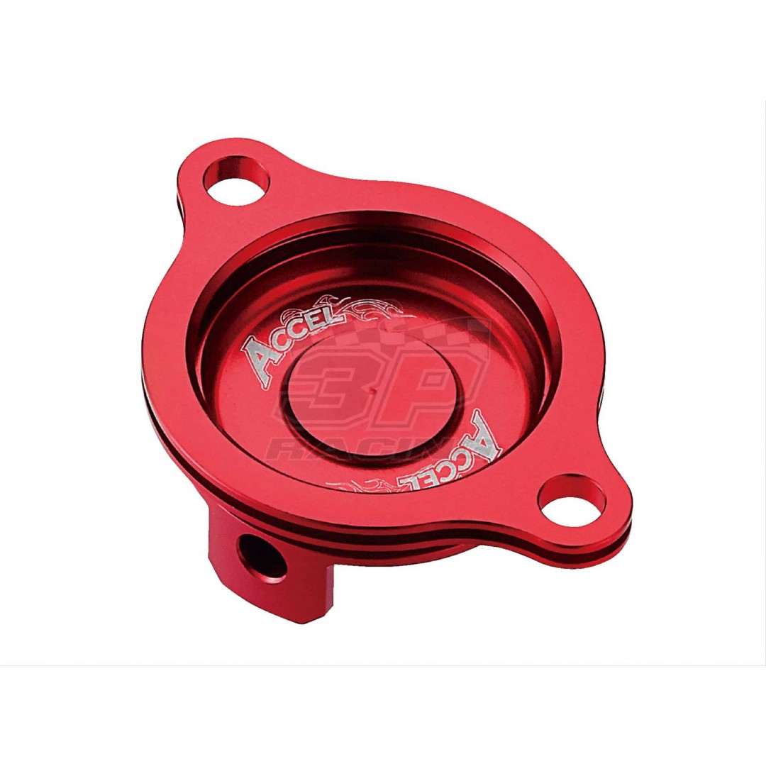 Accel CNC Red oil filter cover Honda OEM 11333-KRN-A40 fits CRF250 CRF250R 2010-2017. -CNC machined. -Made from high quality AL6061-T6 alloy. -More reliable than stock cover. P/N: AC-OFC-52004-RD Honda CRF 250R 2010-2017