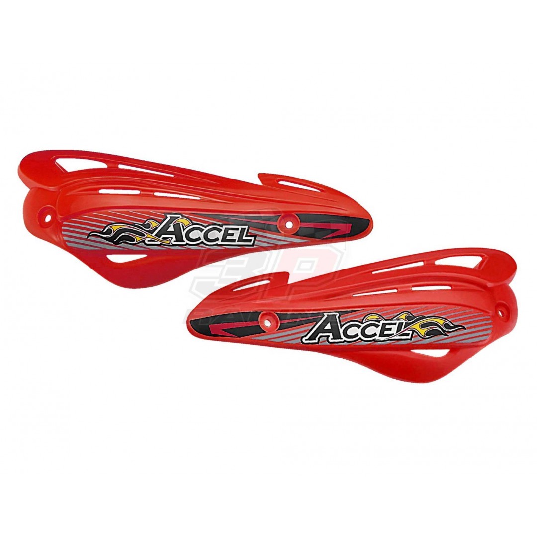 Accel enduro plastic shields / handguards - Red AC-SD-10-RD. Accel Off-road motorcycle handlebar grip handguards. Motocross Red plastic guards that protect the hands when riding. Hand protection is crucial in enduro. Accel delivers a high quality product.
