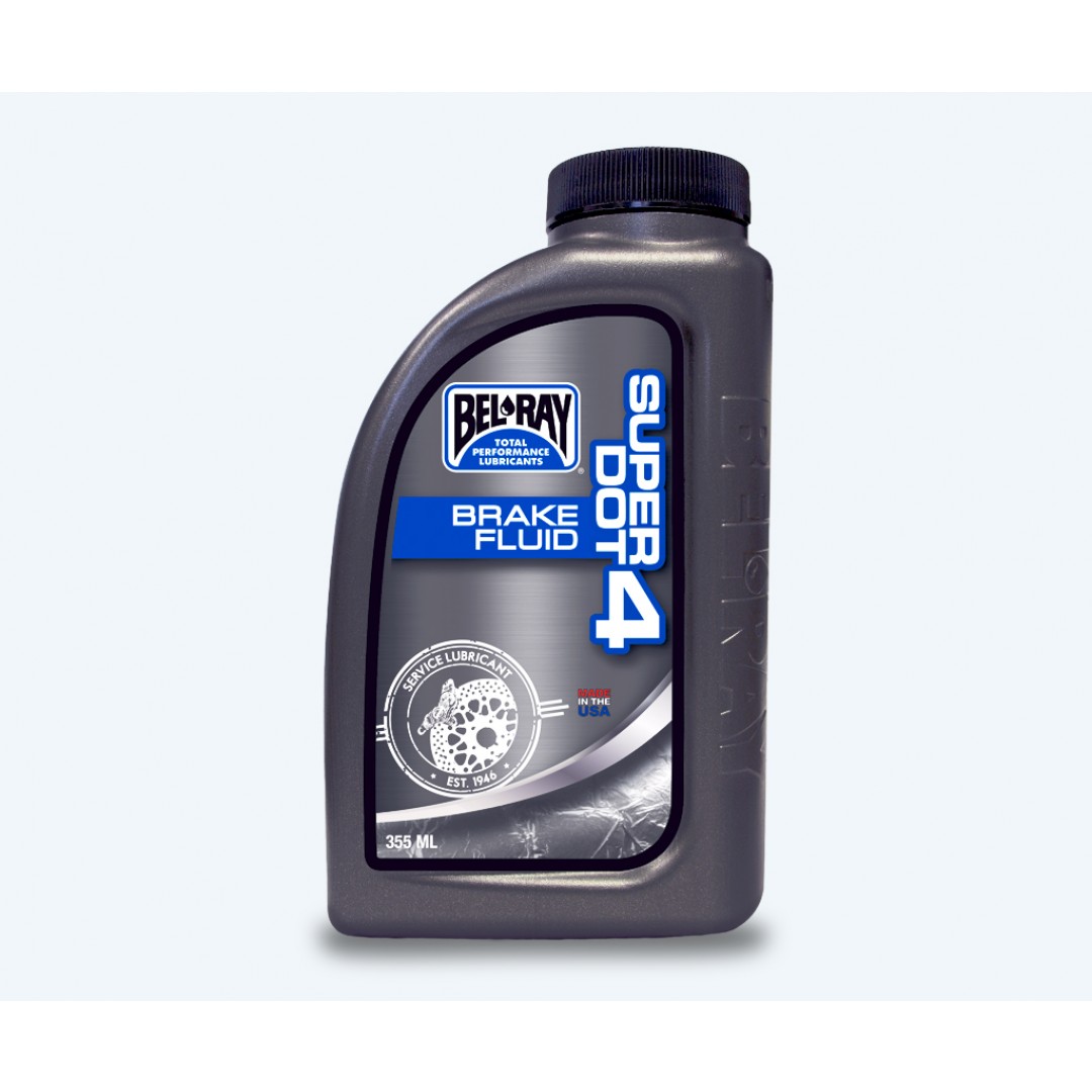 BelRay 99480-B355W SuperDOT4 brakes liquid for all 2stroke & 4stroke motorcycles 975-08-104000. Mixes with all fluids meeting DOT-3 or DOT-4 specifications. For use in all drum or disc brake systems and hydraulic clutches, except systems using mineral-bas