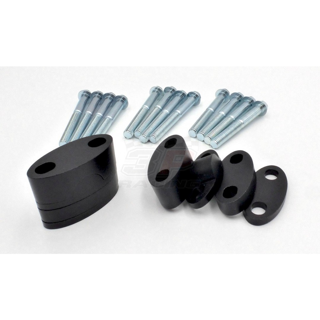 Accel Universal CNC motorcycle handlebar riser Black - spacer adapter kit with various height raising options for all 22.2 bars. For all bikes - Universal. P/N: AC-BMA-02-BK. Steering Bar bore: 22.2mm. Raiser Height options: 25mm, 30mm, 35mm, 40mm