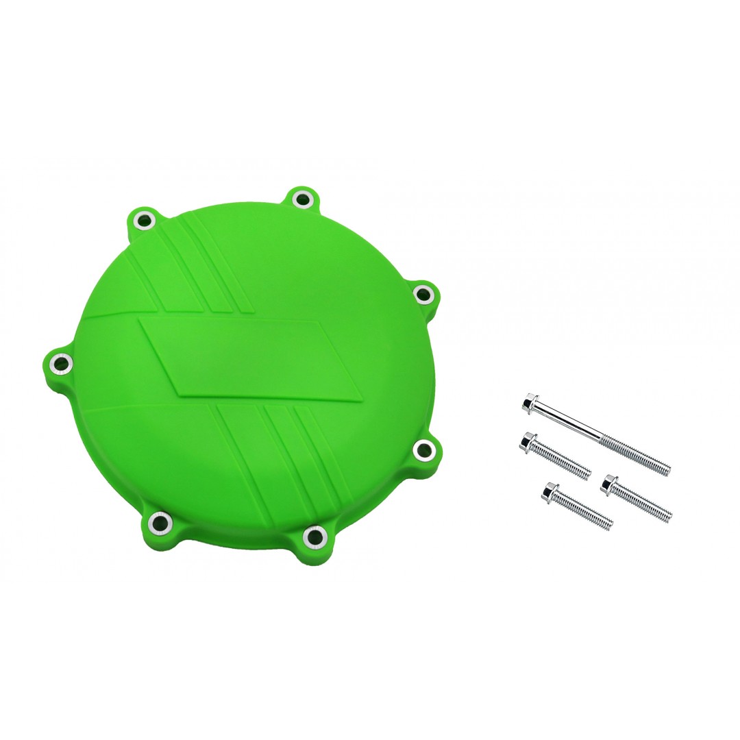 Clutch cover protector made of strong plastic, suitable for Kawasaki KXF450 KX450F KX 450F KX450 2019 2020 2021 2022. Prevents damage to the cover by crashing or falling. Color:Green.P/N: AC-CCP-305-GR