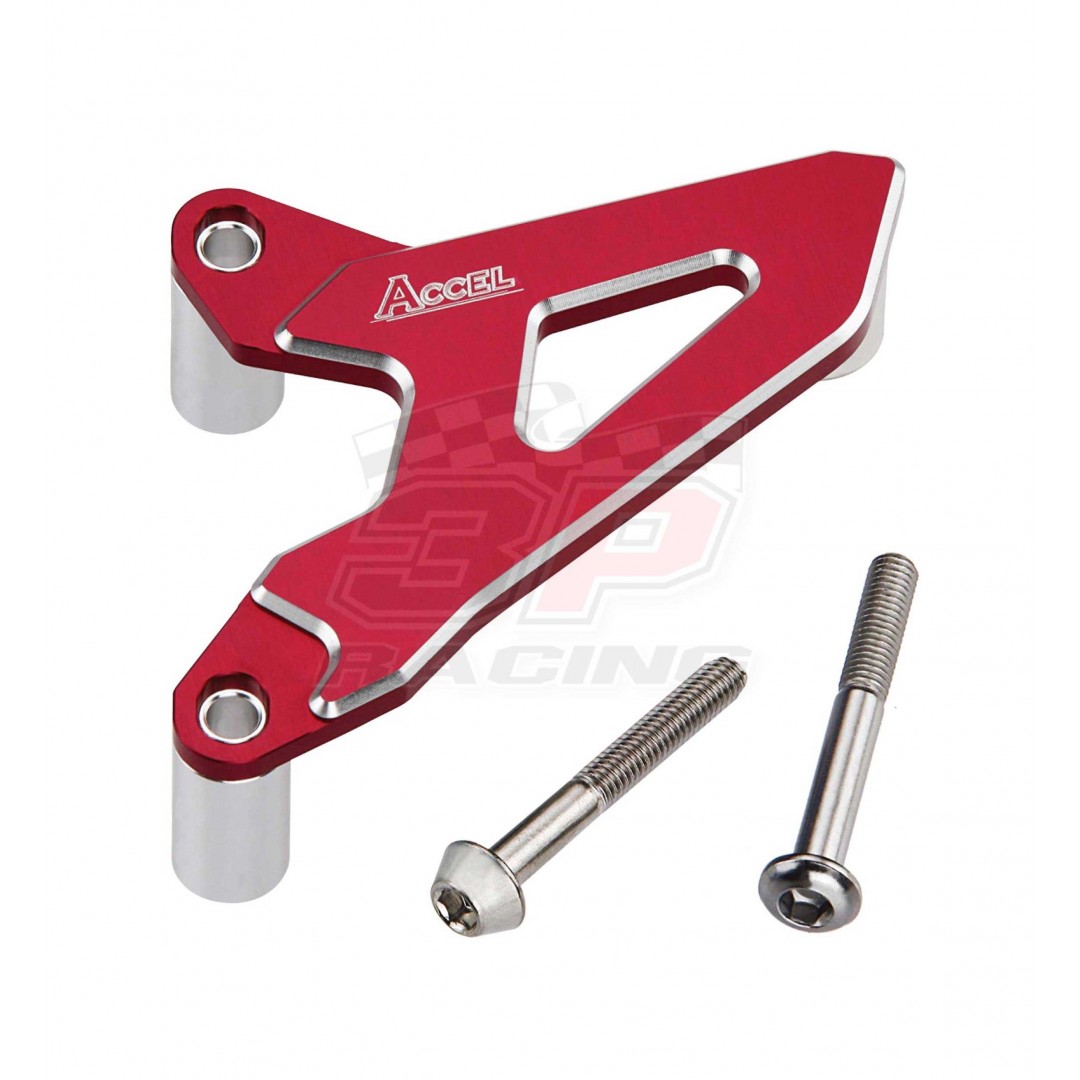 Accel CNC & Anodized Red front sprocket cover guard Honda 23810-K95-A20 for CRF250 CRF250R CRF250RX 2018 2019. AC-FSC-18-RD. Designed to keep mud out of the front sprocket area. CNC machined, made from high quality aluminum alloy