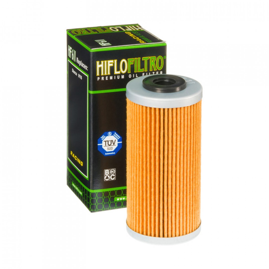 HifloFiltro HF611 oil filter for BMW 11427715456 for G450X, Husqvarna 7715456 for SMR 449 511, TC 449 TE 449 TE 511, Sherco 0116 for SE F-R 250, SE 2.5i-FR, SE 2.5i-F, SE F-R 300, SE 3.0i-FR, SE 3.0i-F, SE F-R 450, SE 5.1i, SE 4.5i-FR, SE 4.5i, SM 4.5