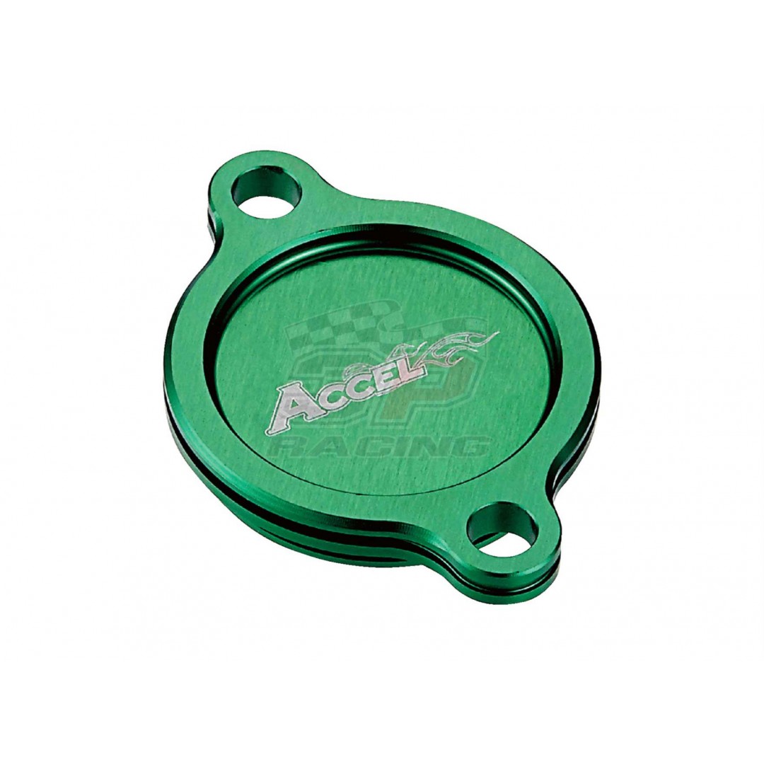 Accel CNC Green oil filter cover Kawasaki OEM 11065-0087 fits KXF250 KX 250F KX250F KXF 250 2005-2019. -CNC machined. -Made from high quality AL6061-T6 alloy -More reliable than stock cover. P/N: AC-OFC-301-GR