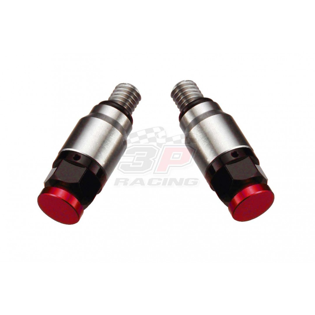 Accel pressure relief valve kit for Showa & Kayaba. Replacement of OEM fork bleeder screws on Showa & Kayaba forks. With M5xP0.8 screw thread. *Set of 2* -CNC machined. -Made from AL6061-T6 alloy. -Anodized. P/N: AC-PRV-01-RD