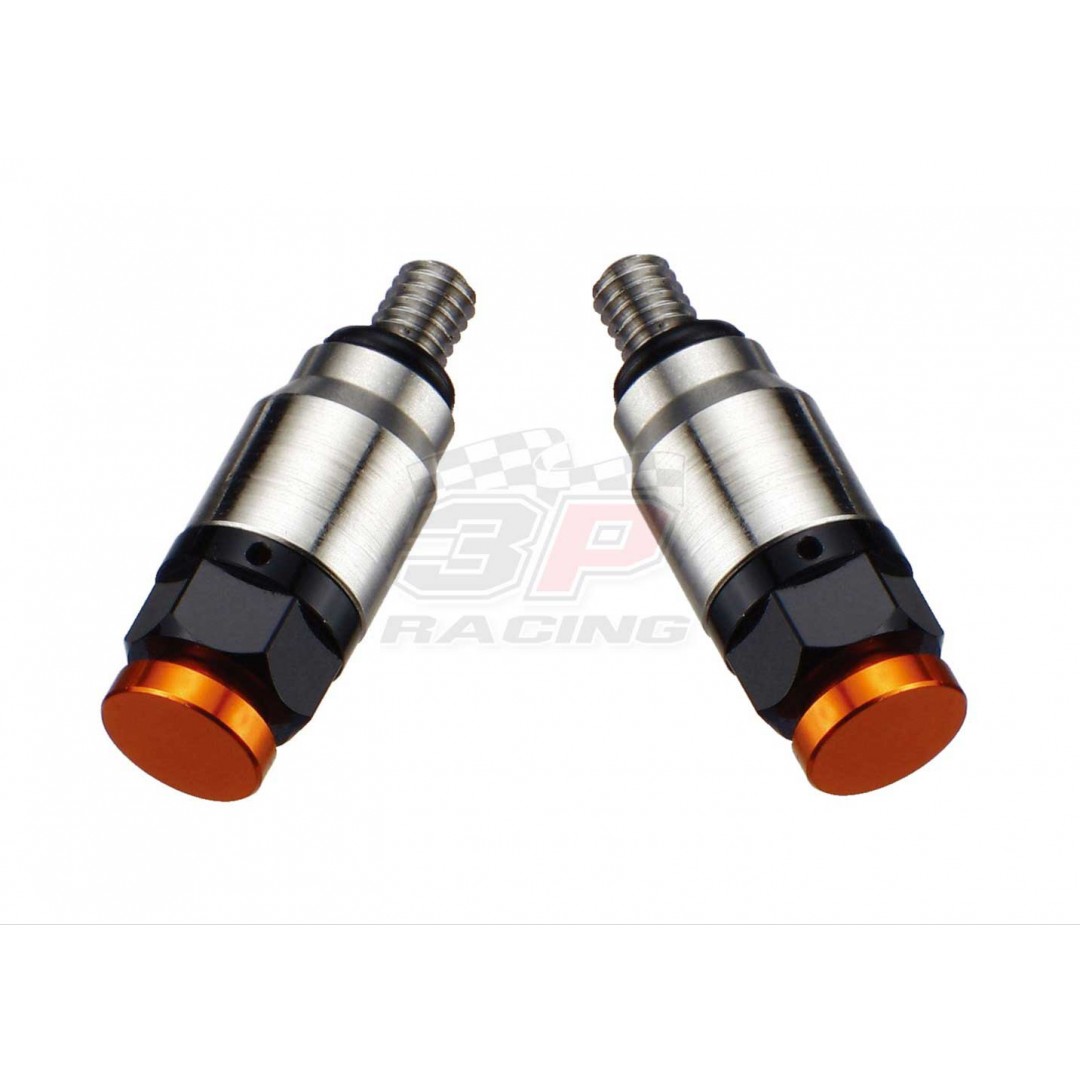 Accel pressure relief valve kit for WP, Marzzochi & Öhlins. Replacement of OEM fork bleeder screws on WP, Marzzochi & Öhlins forks. With M4xP0.7 screw thread. *Set of 2* -CNC machined. -Made from AL6061-T6 alloy. -Anodized. P/N: AC-PRV-02-GD